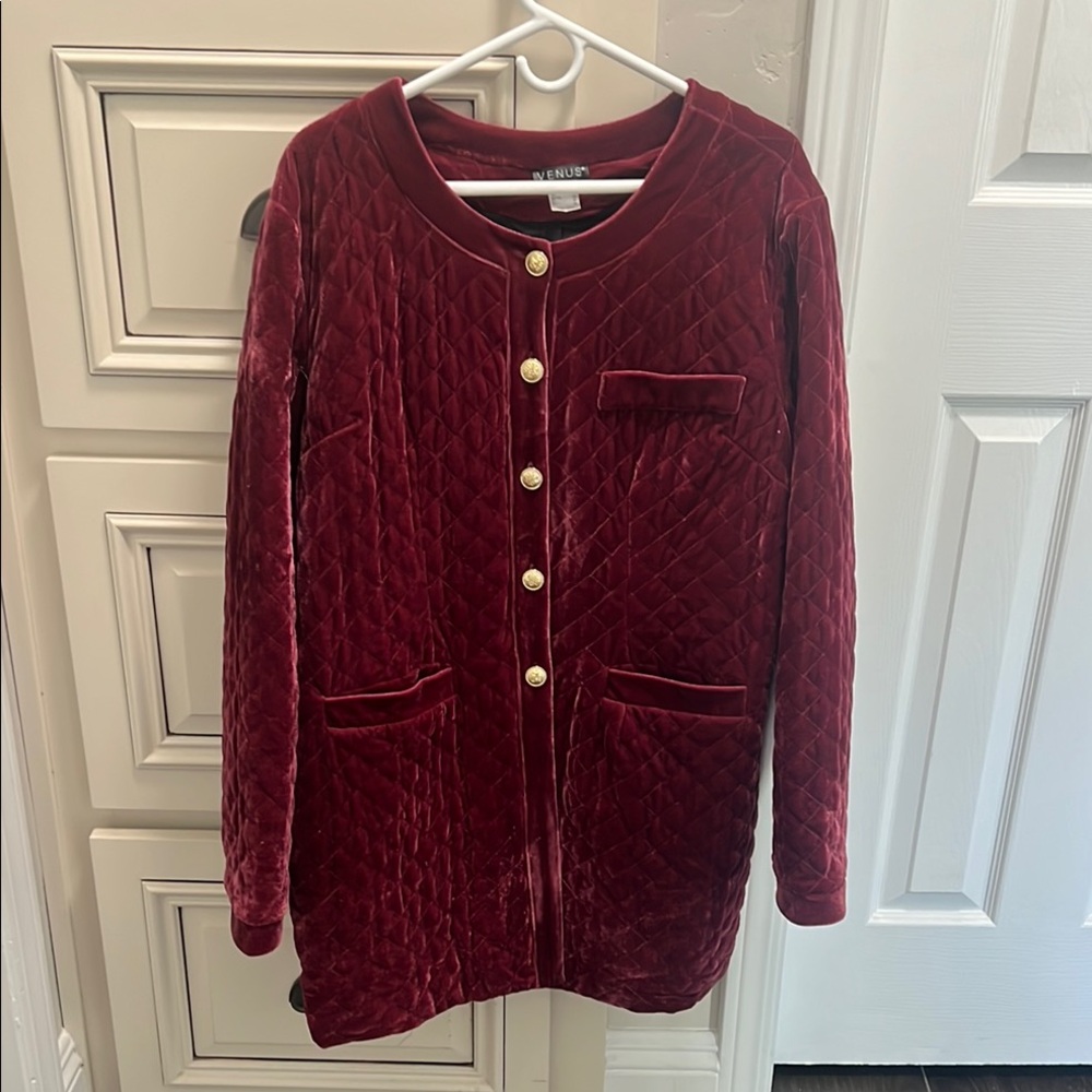 Quilted Velvet Jacket with Gold Buttons